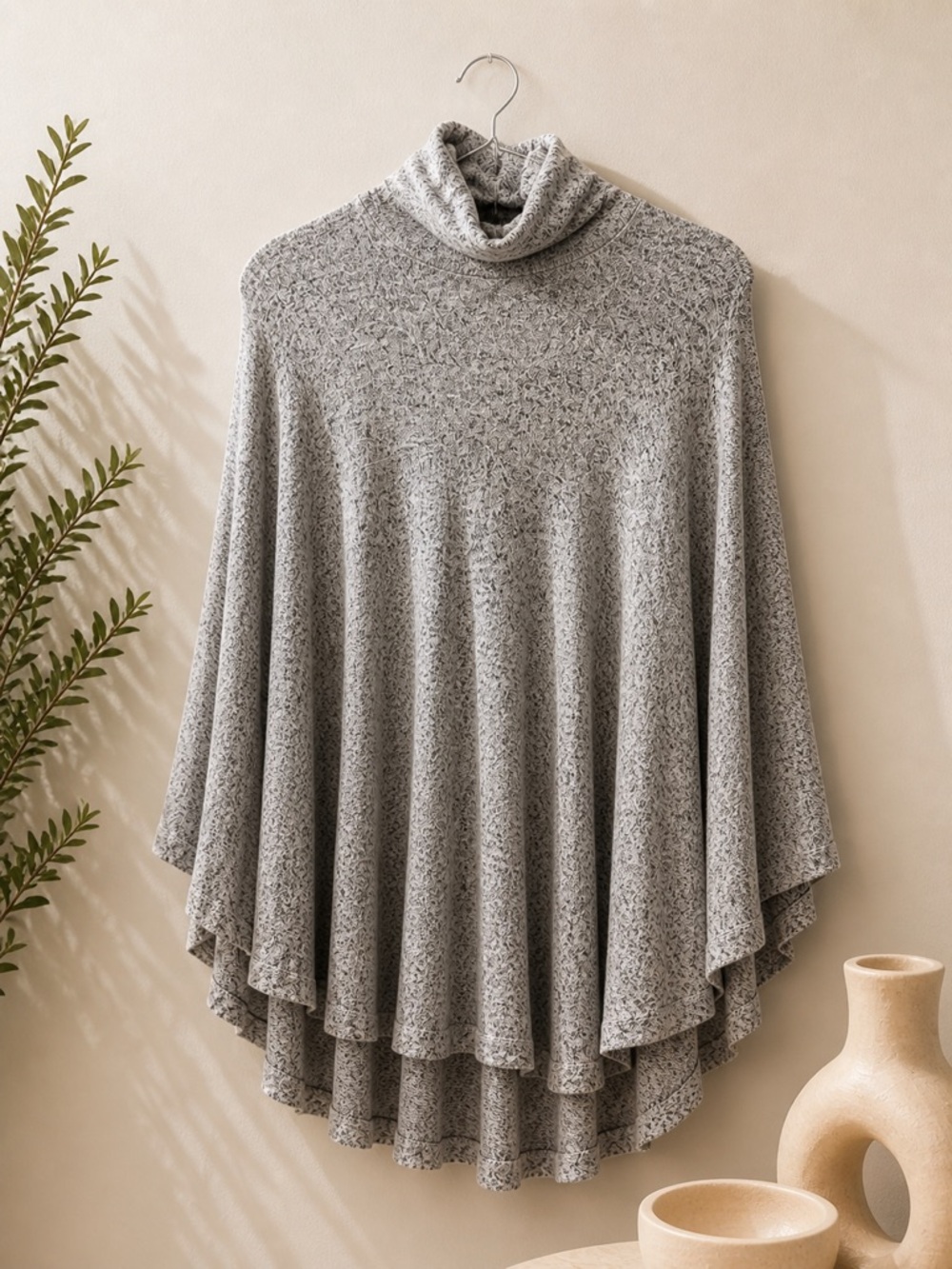 Gray Turtleneck Poncho Sweater - Women
